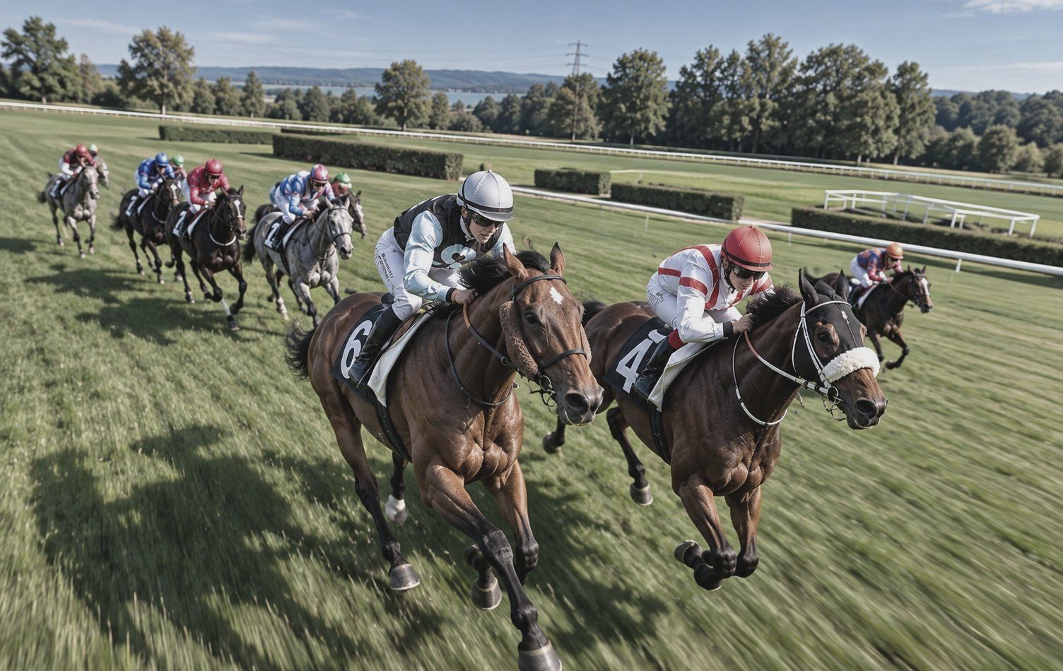 Pferderennen auf der Rasenbahn: Jockeys und Vollblüter im Renneinsatz in Zürich-Dielsdorf
